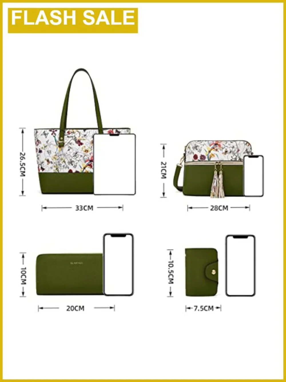 Women's Satchel Handbag Set with Tote, Messenger, Wallet, Card Holder Faux